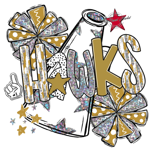 Hawks Cheer Megaphone Scrape-Gold