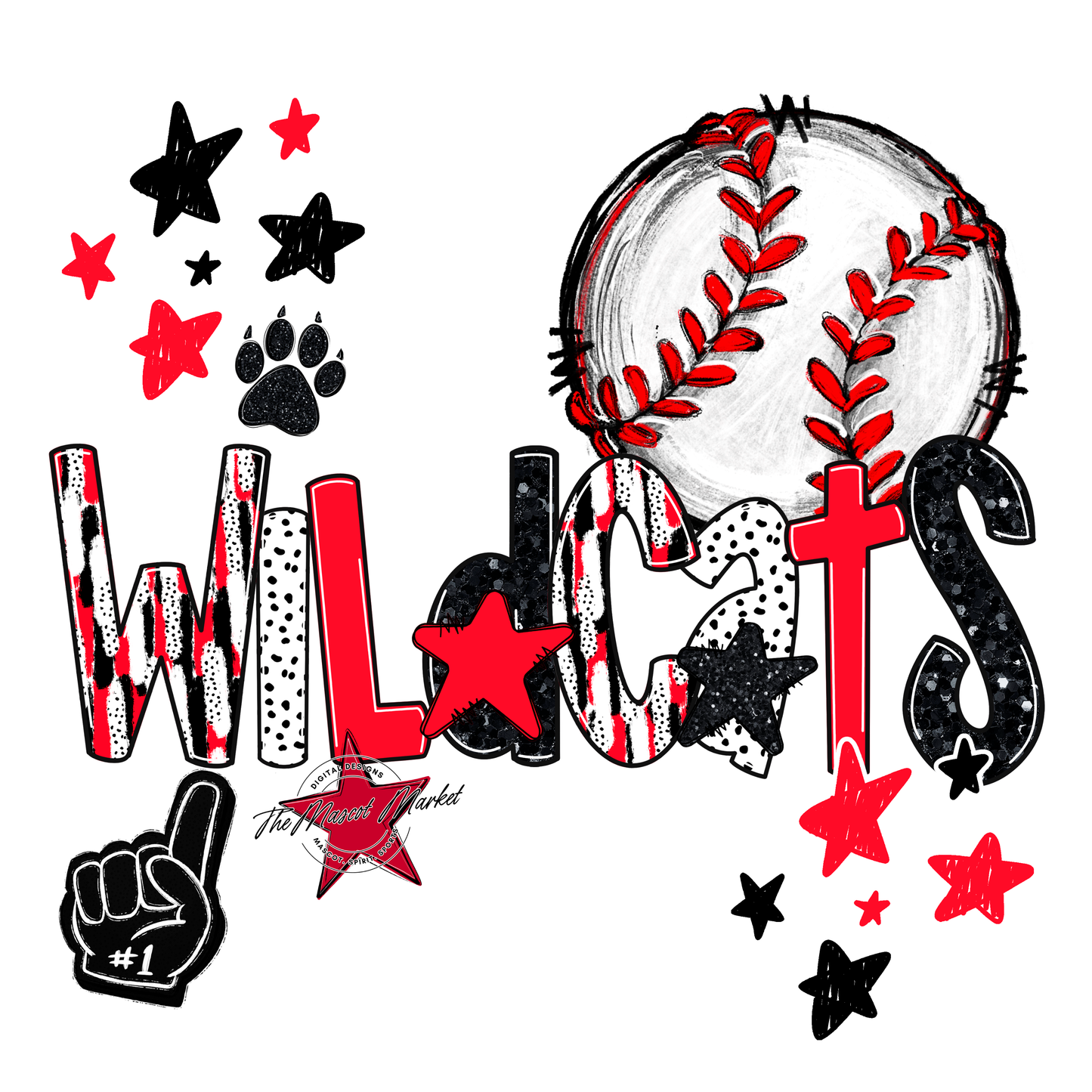 Wildcats Baseball Scrape-Bright Red