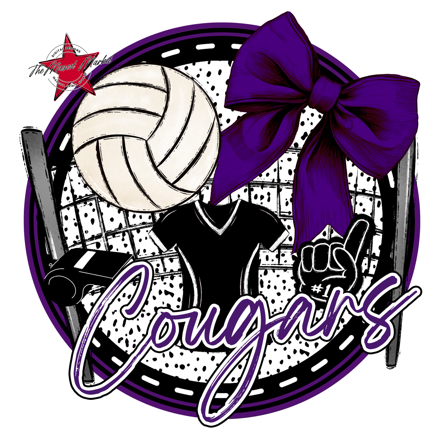 Cougars Circle Volleyball Design-Purple