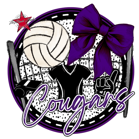Cougars Circle Volleyball Design-Purple