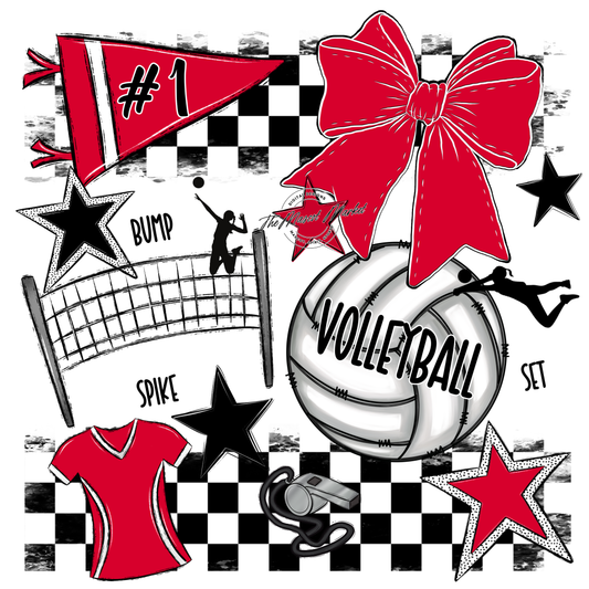 Volleyball Checkers Spirit Design-Red