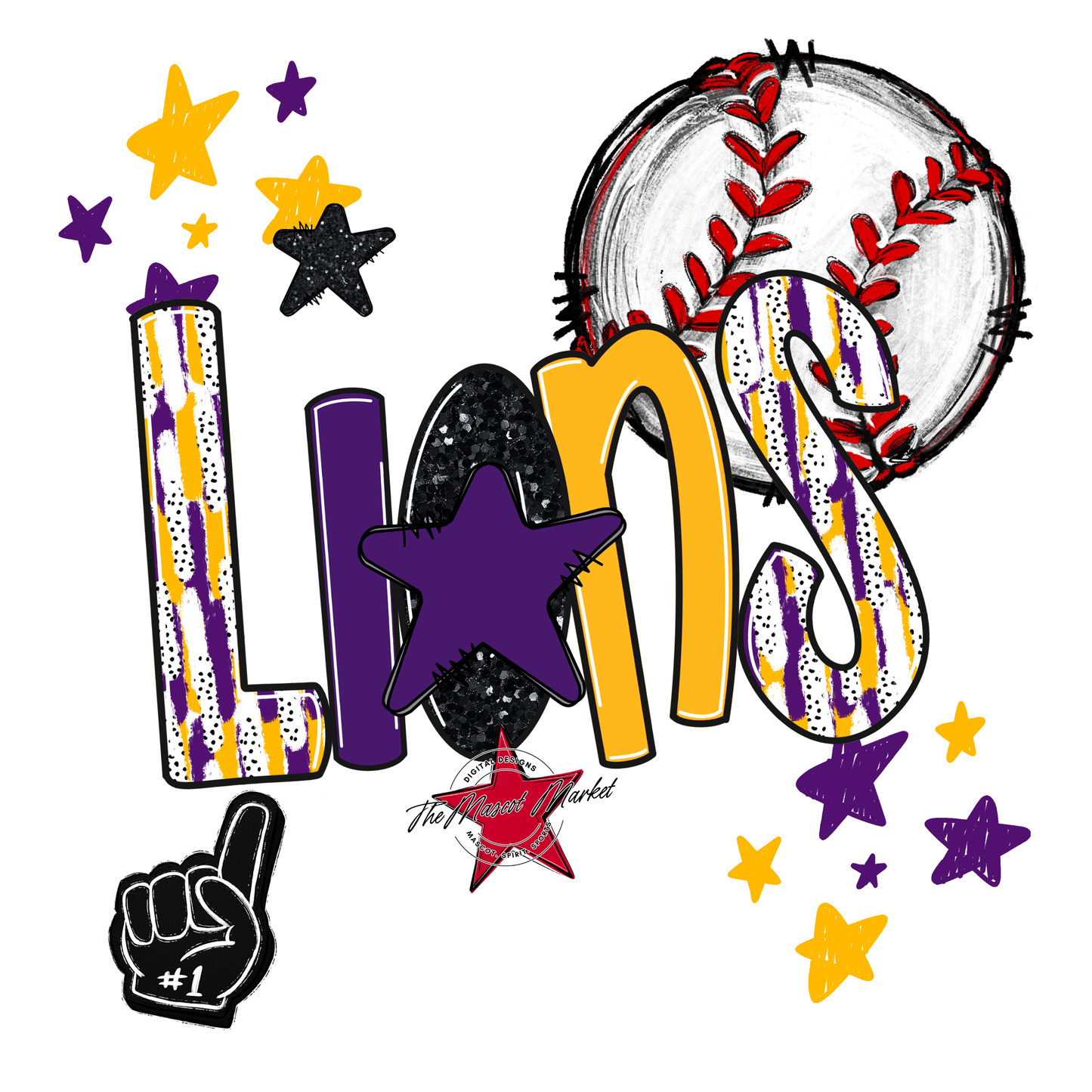 Lions Baseball Scrape-Purple-Yellow