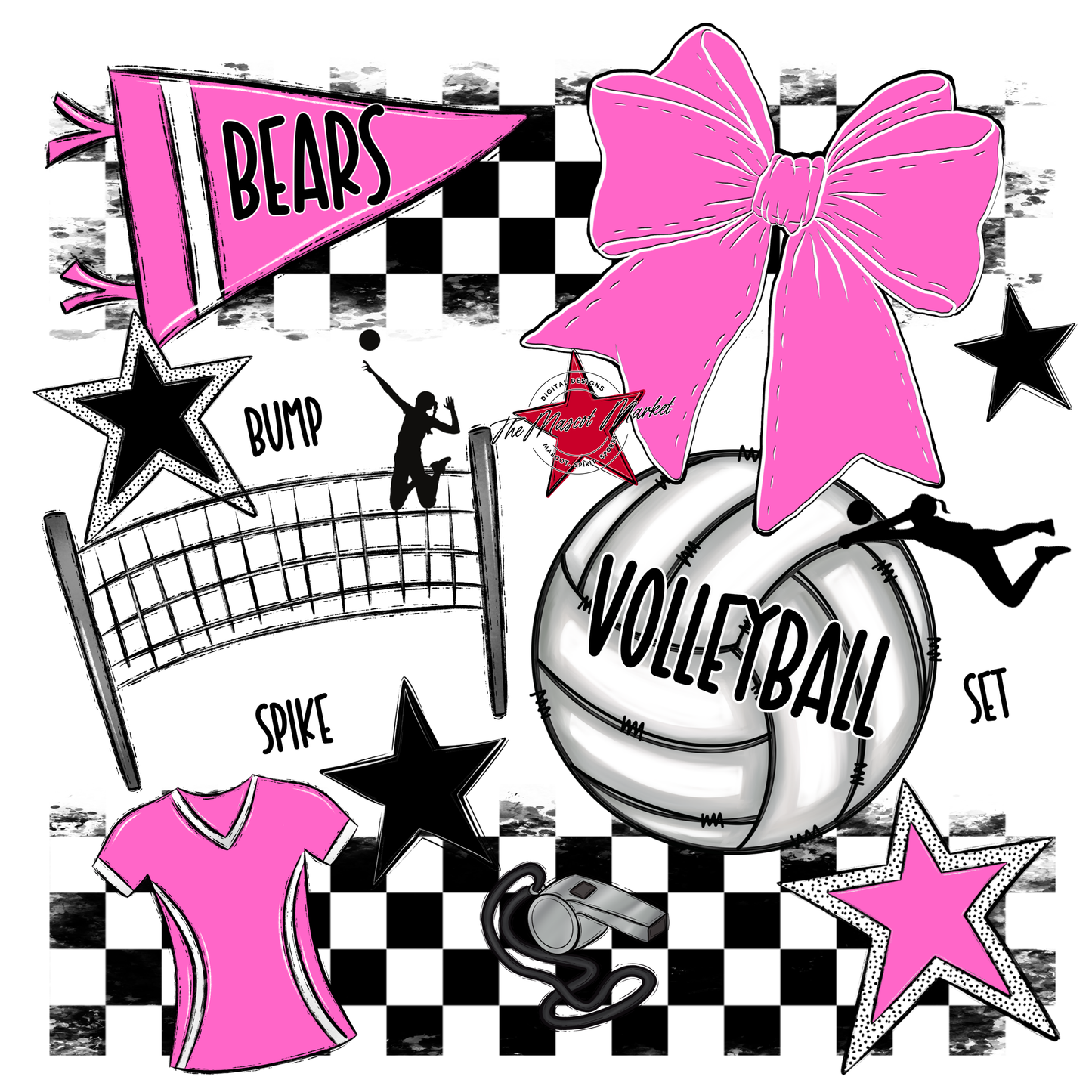 Bears Volleyball Checkers Design-Baby Pink
