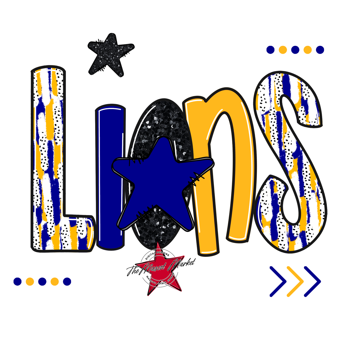 Lions Brushstroke Alpha w Arrows-Blue-Yellow