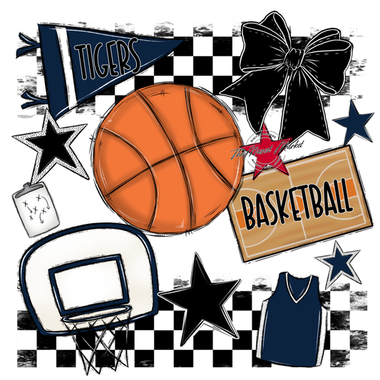 Tigers Checkers Basketball Spirit Design-Navy