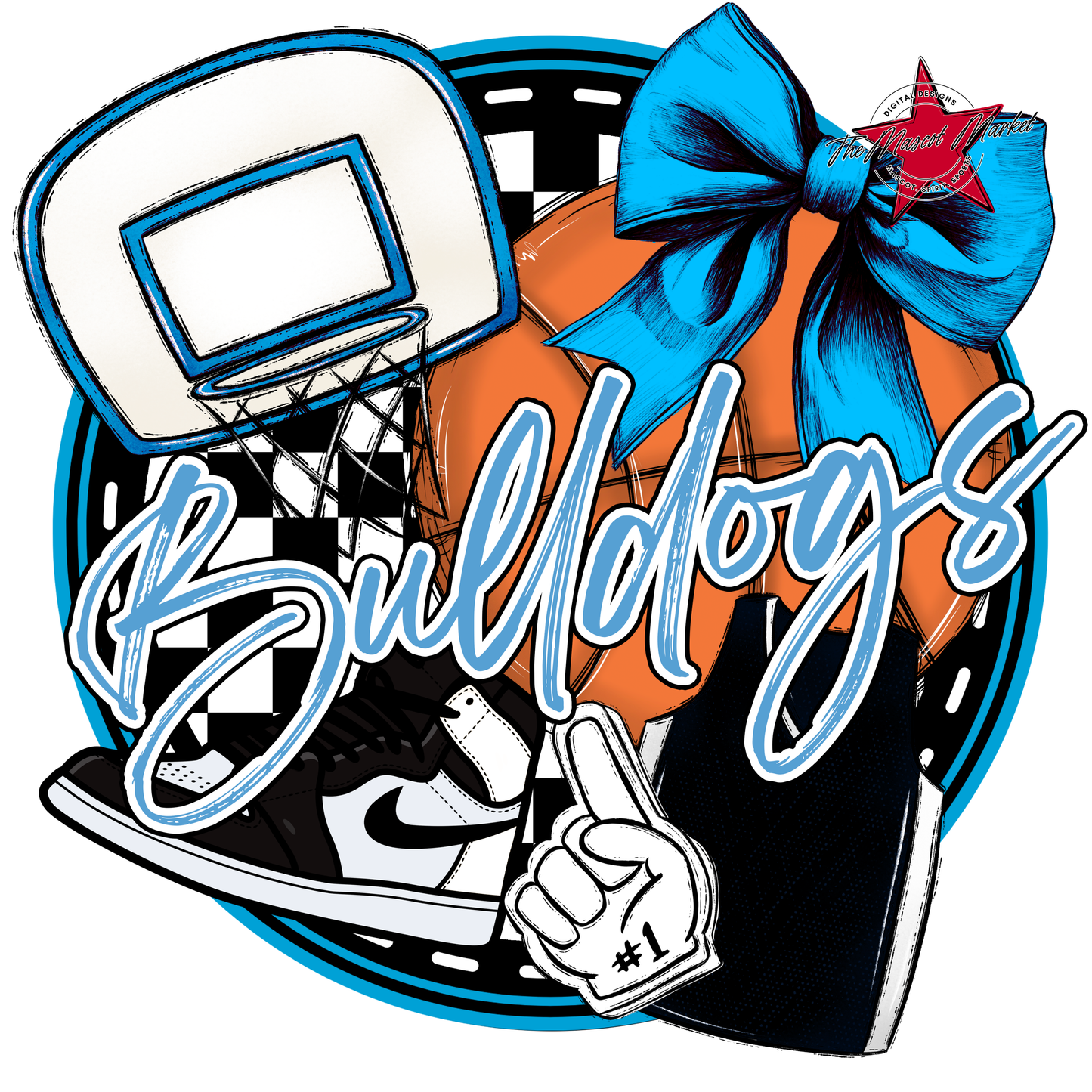Bulldogs Circle Basketball Design-Carolina Blue
