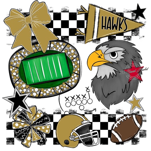 Hawks Checkers Mascot Spirit Design-Gold