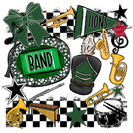 Lions Checkers Band Spirit Design-Green