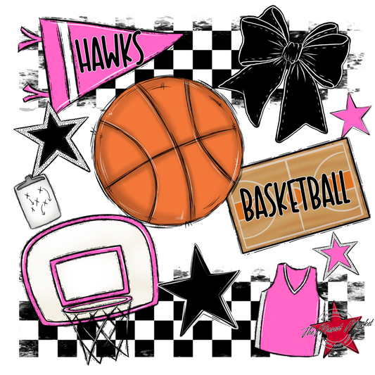 Hawks Checkers Basketball Spirit Design-Baby Pink