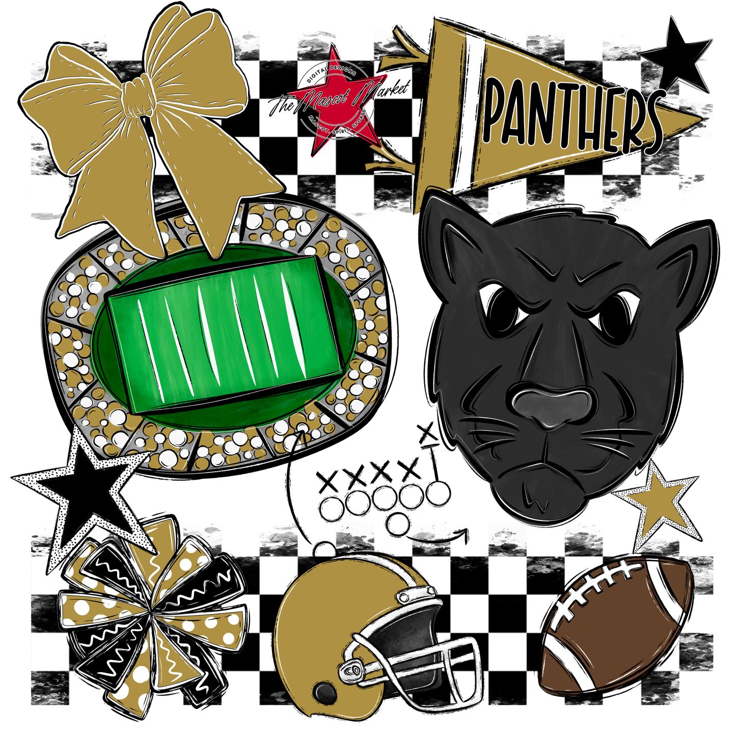 Panthers Checkers Mascot Spirit Design-Gold