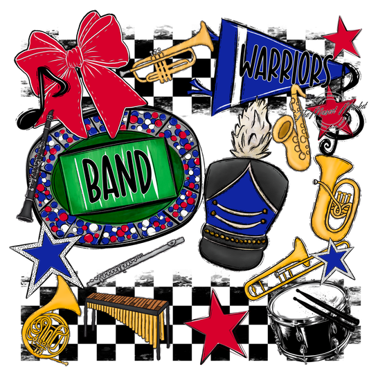 Warriors Checkers Band Spirit Design-Royal Blue-Red