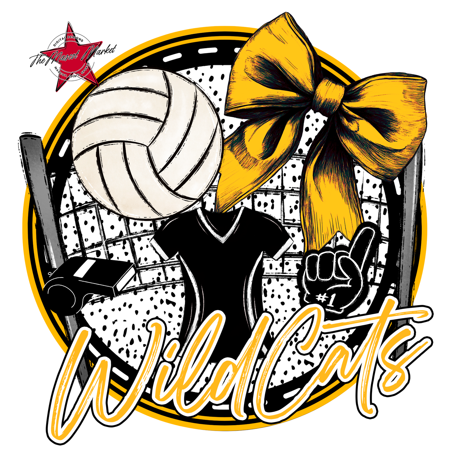 Wildcats Circle Volleyball Design-Yellow