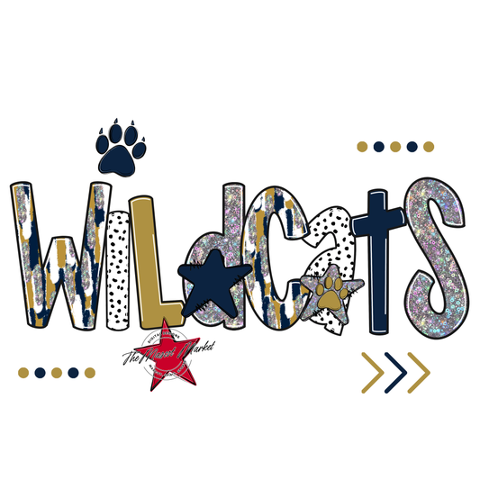Wildcats Brushstroke Alpha w Arrows-Navy-Gold