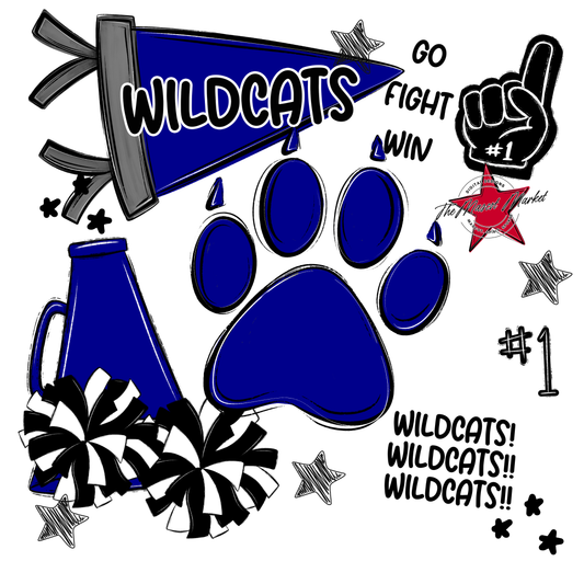 Wildcats Mixed Mascot Spirit Design-Blue