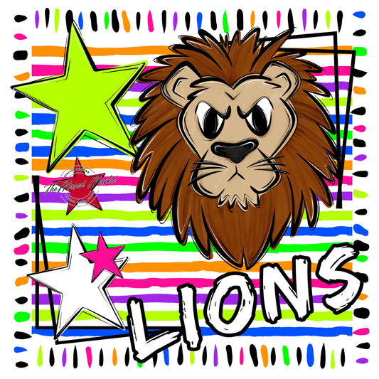 Lions Mascot Frame-Neon White