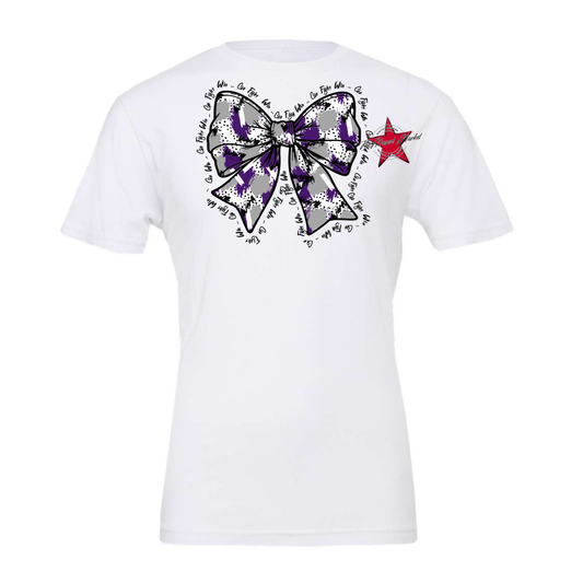 Go, Fight, Win, Splatter Bow Design-Purple-Grey