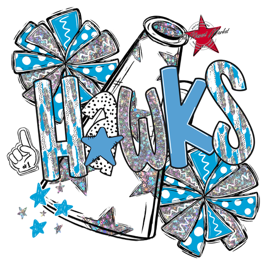 Hawks Cheer Megaphone Scrape-Carolina Blue