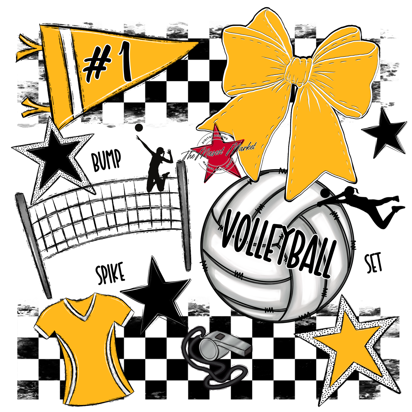 Volleyball Checkers Spirit Design-Yellow