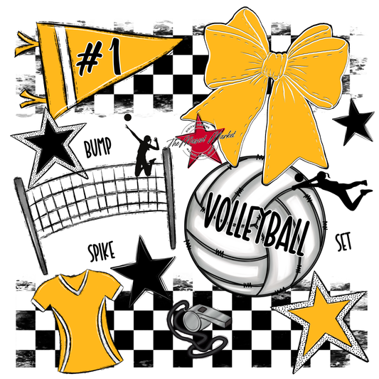 Volleyball Checkers Spirit Design-Yellow