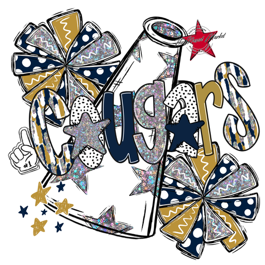 Cougars Cheer Megaphone Scrape-Navy-Gold