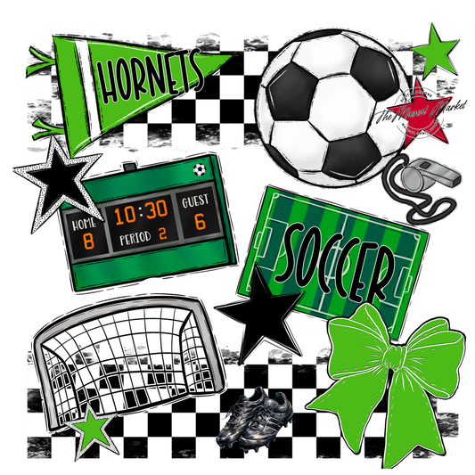 Hornets Checkers Soccer Spirit Design-Bright Green