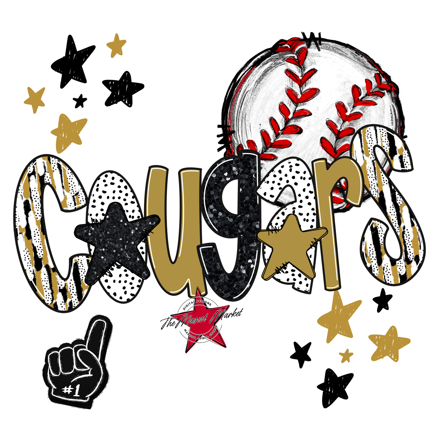 Cougars Baseball Scrape-Gold