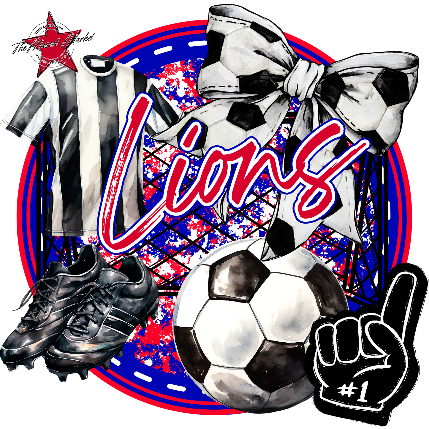 Lions Circle Soccer Design-Blue-Red