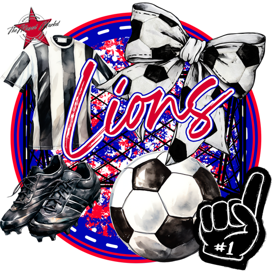 Lions Circle Soccer Design-Blue-Red