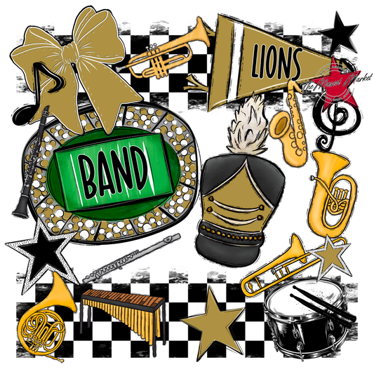 Lions Checkers Band Spirit Design-Gold