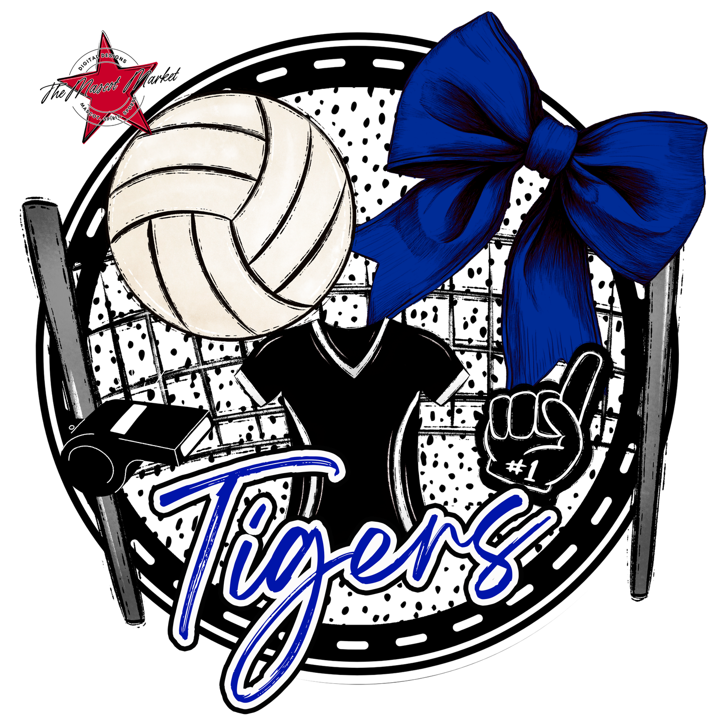 Tigers Circle Volleyball Design-Blue