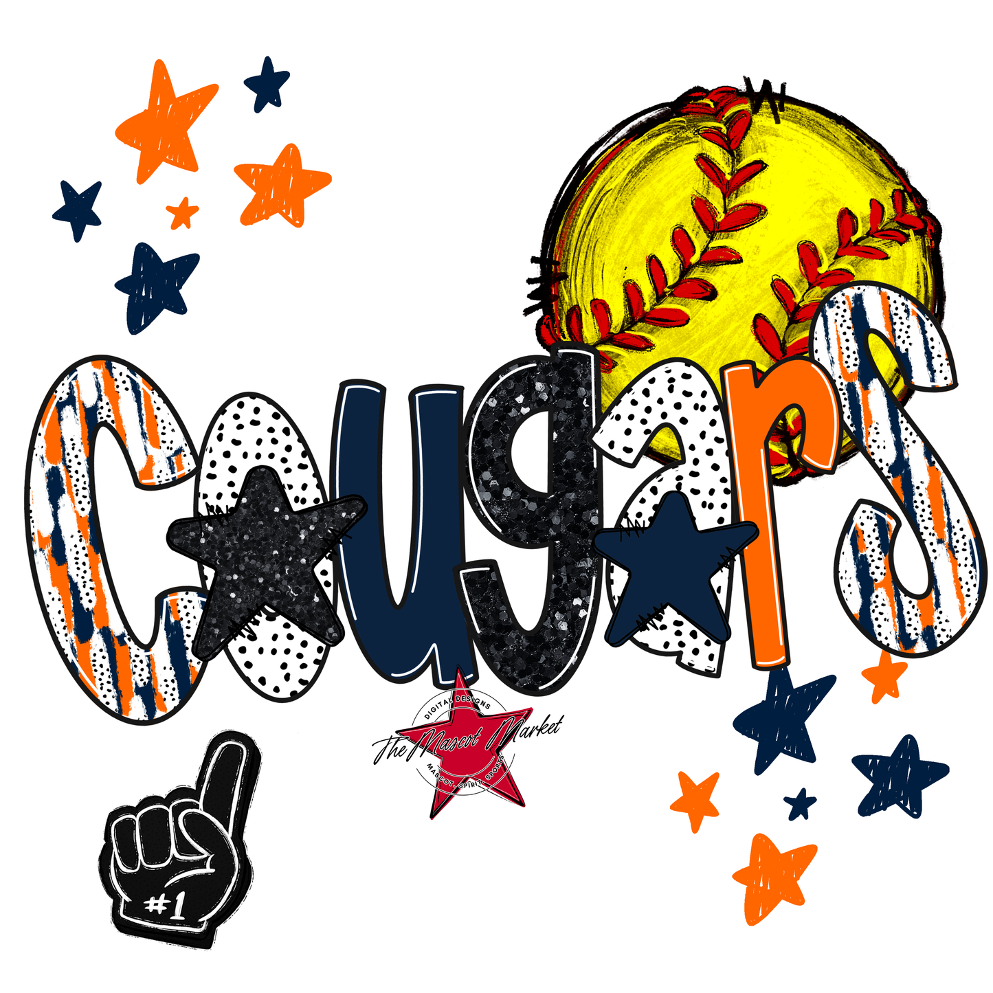 Cougars Softball Scrape-Navy-Orange