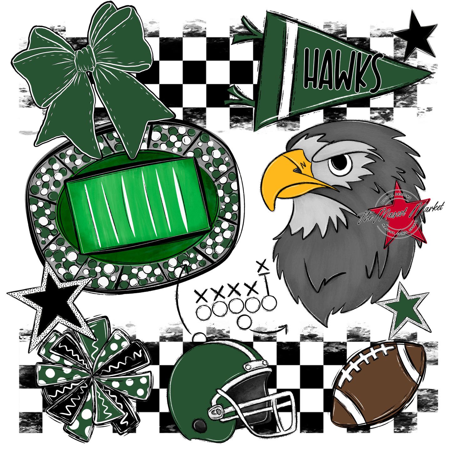 Hawks Checkers Mascot Spirit Design-Green