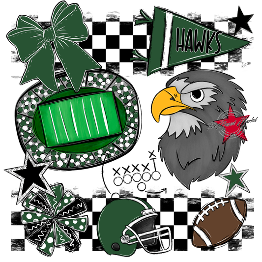 Hawks Checkers Mascot Spirit Design-Green
