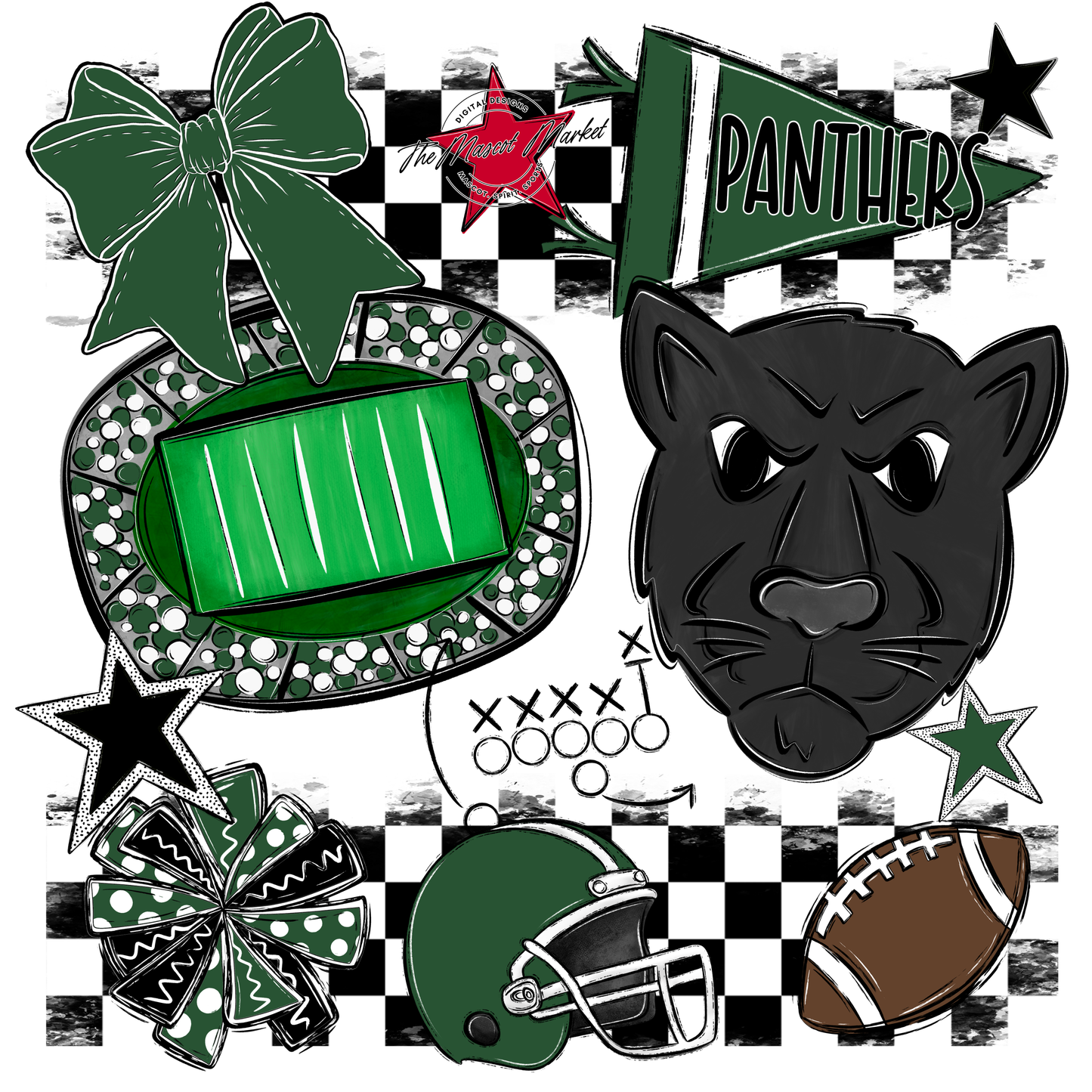 Panthers Checkers Mascot Spirit Design-Green