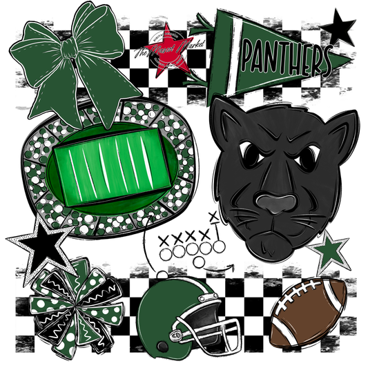 Panthers Checkers Mascot Spirit Design-Green