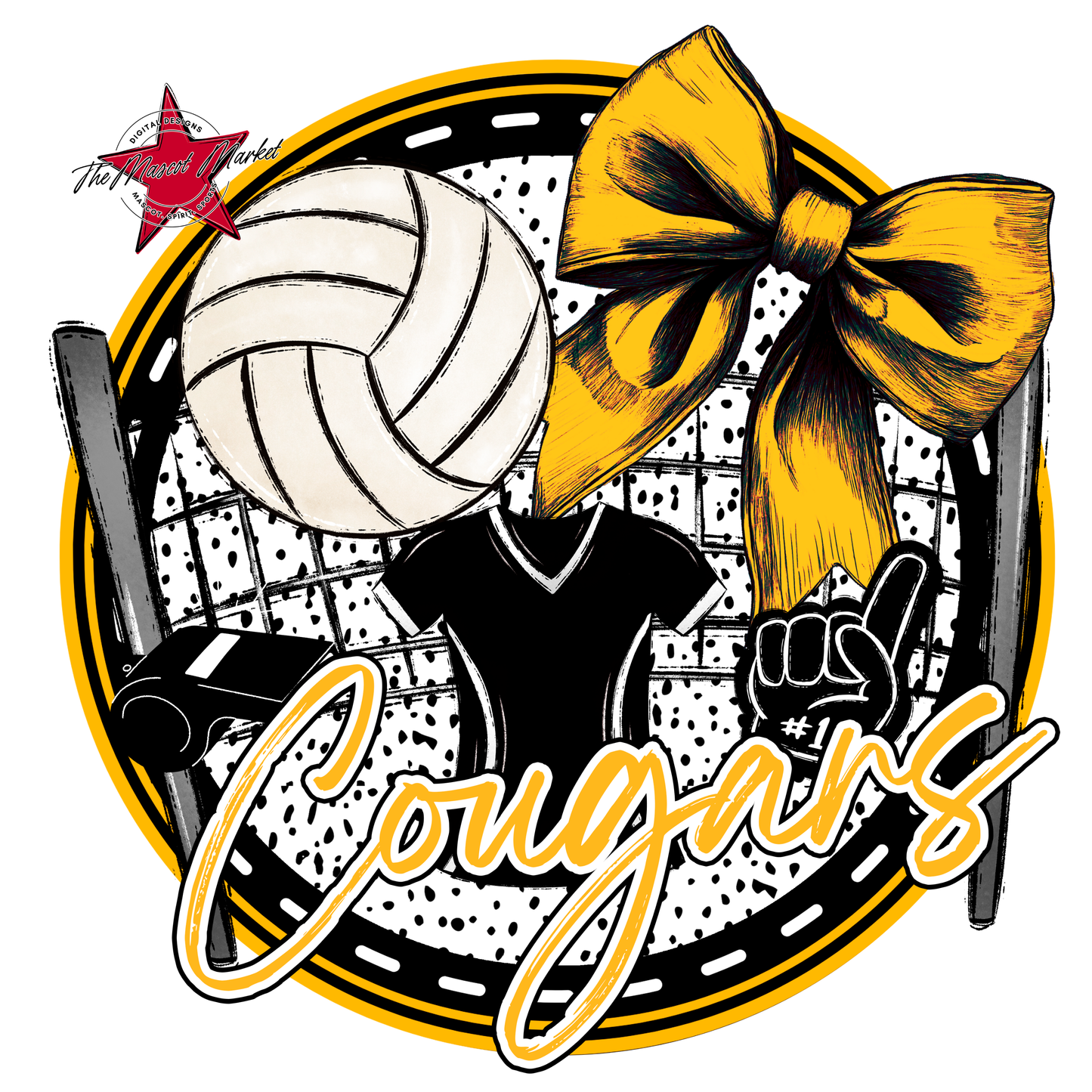 Cougars Circle Volleyball Design-Yellow