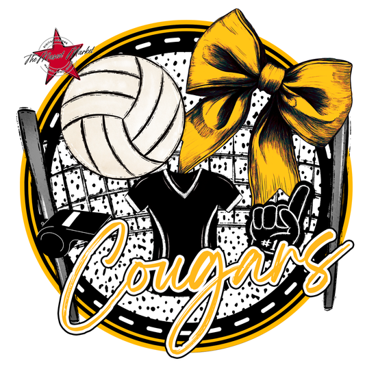 Cougars Circle Volleyball Design-Yellow