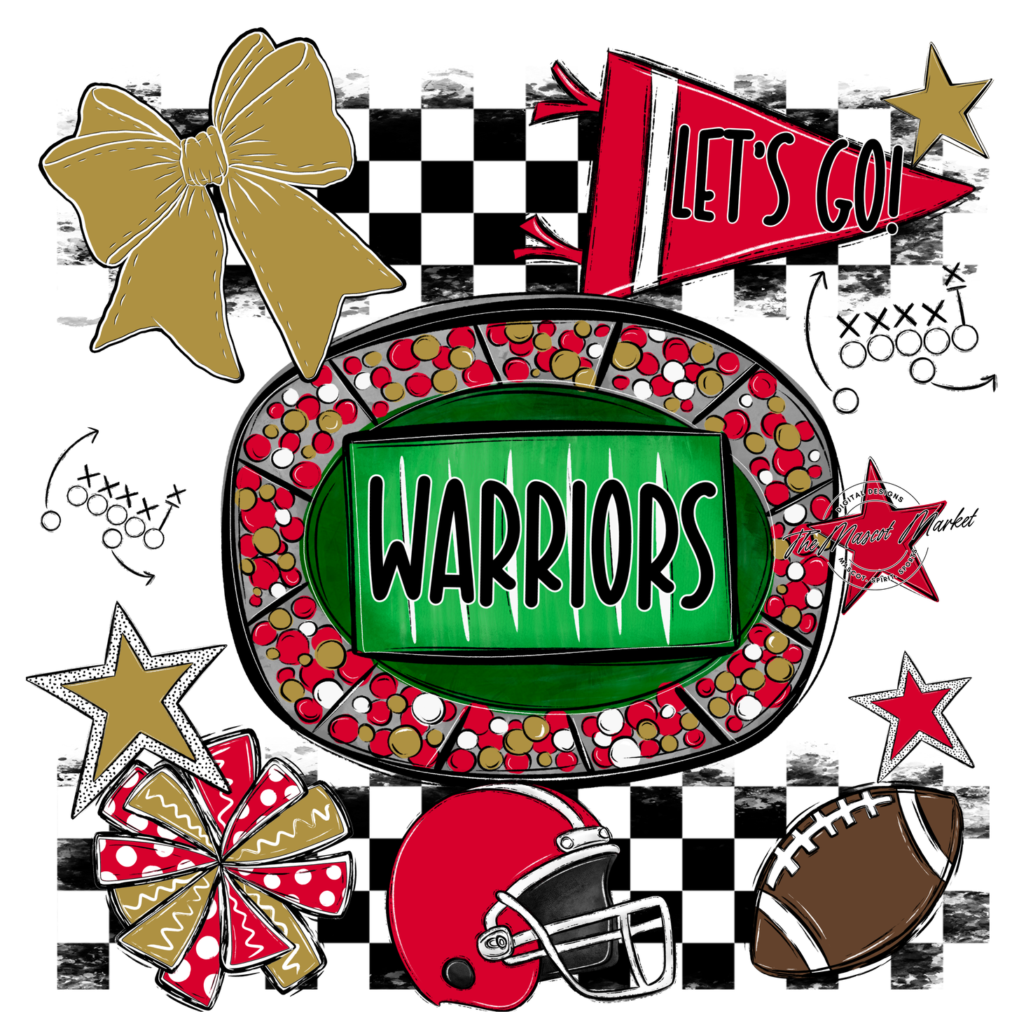 Warriors Checkers Spirit Design-Red-Gold