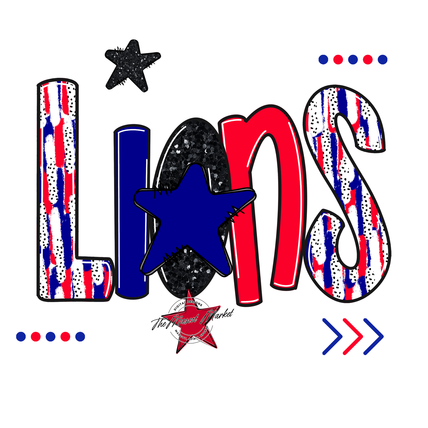 Lions Brushstroke Alpha w Arrows-Blue-Red