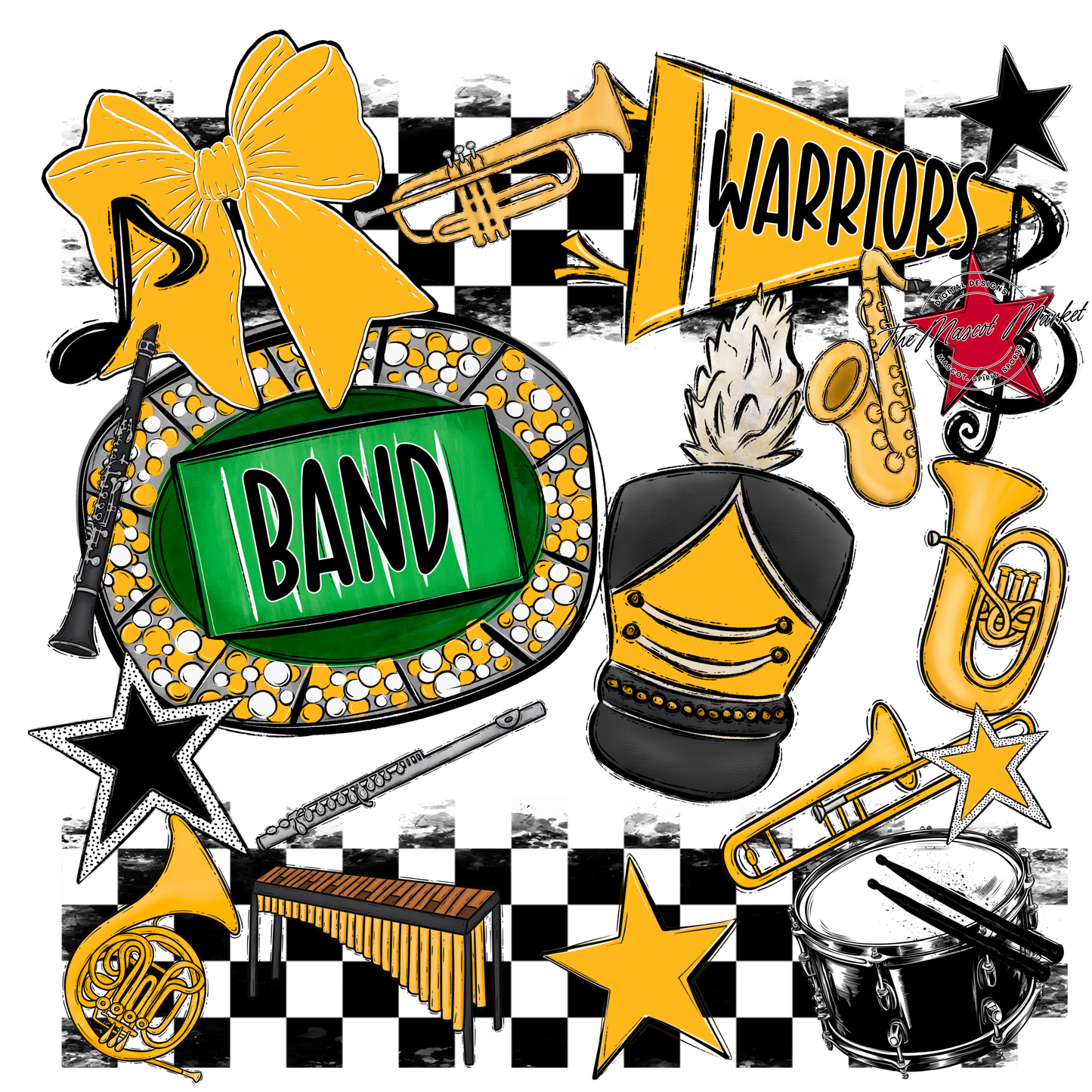 Warriors Checkers Band Spirit Design-Yellow