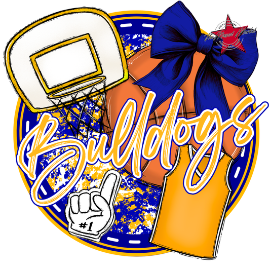 Bulldogs Circle Basketball Design-Blue-Yellow