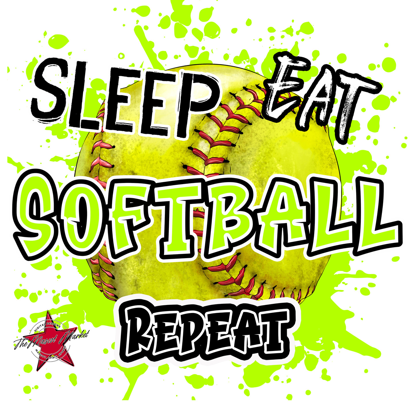 Eat Sleep Softball Repeat-Neon