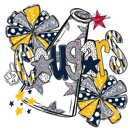 Cougars Cheer Megaphone Scrape-Navy-Yellow