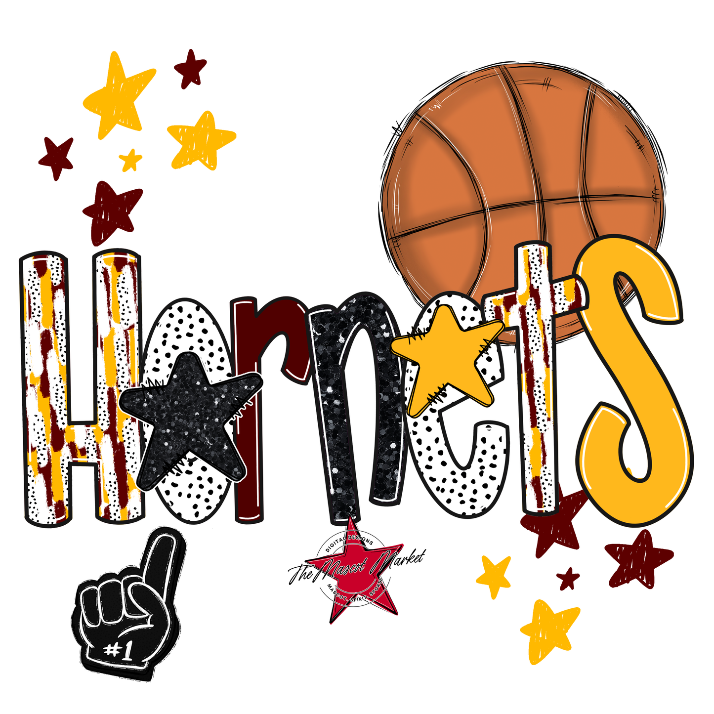 Hornets Basketball Scrape-Maroon-Yellow
