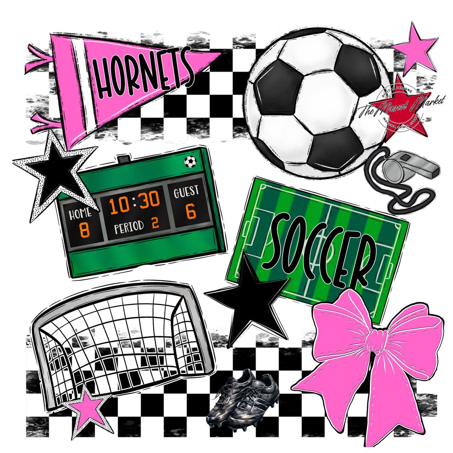 Hornets Checkers Soccer Spirit Design-Baby Pink
