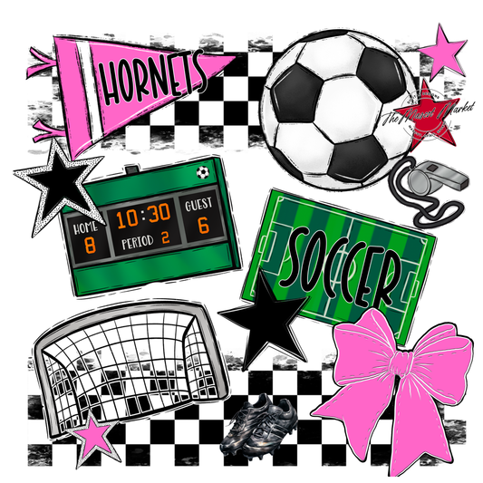 Hornets Checkers Soccer Spirit Design-Baby Pink