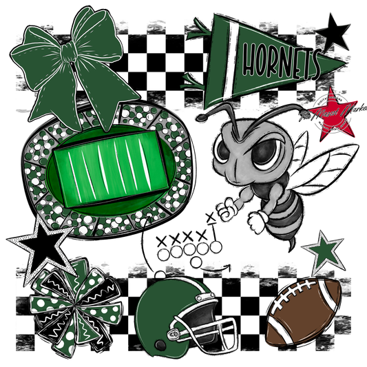 Hornets Checkers Mascot Spirit Design-Green