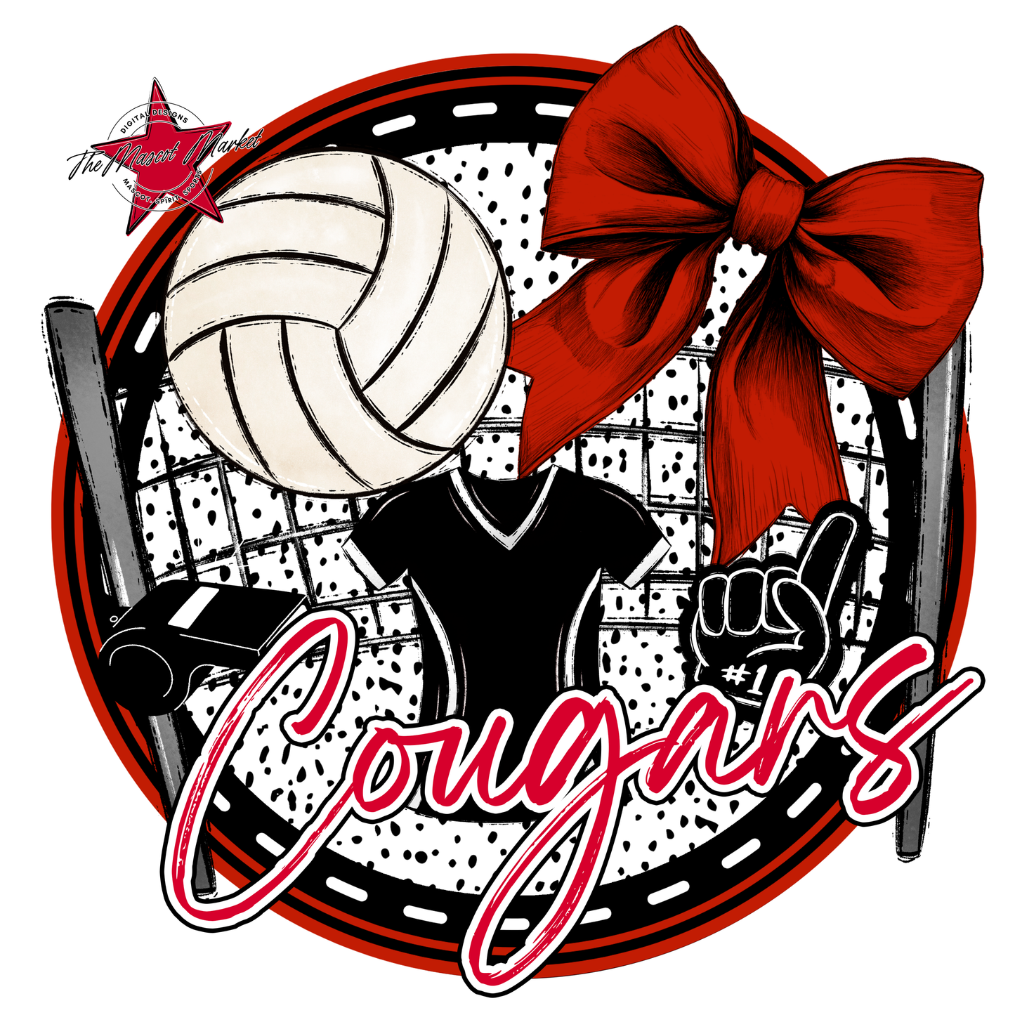 Cougars Circle Volleyball Design-Red