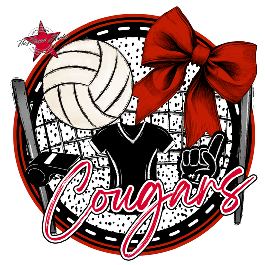 Cougars Circle Volleyball Design-Red
