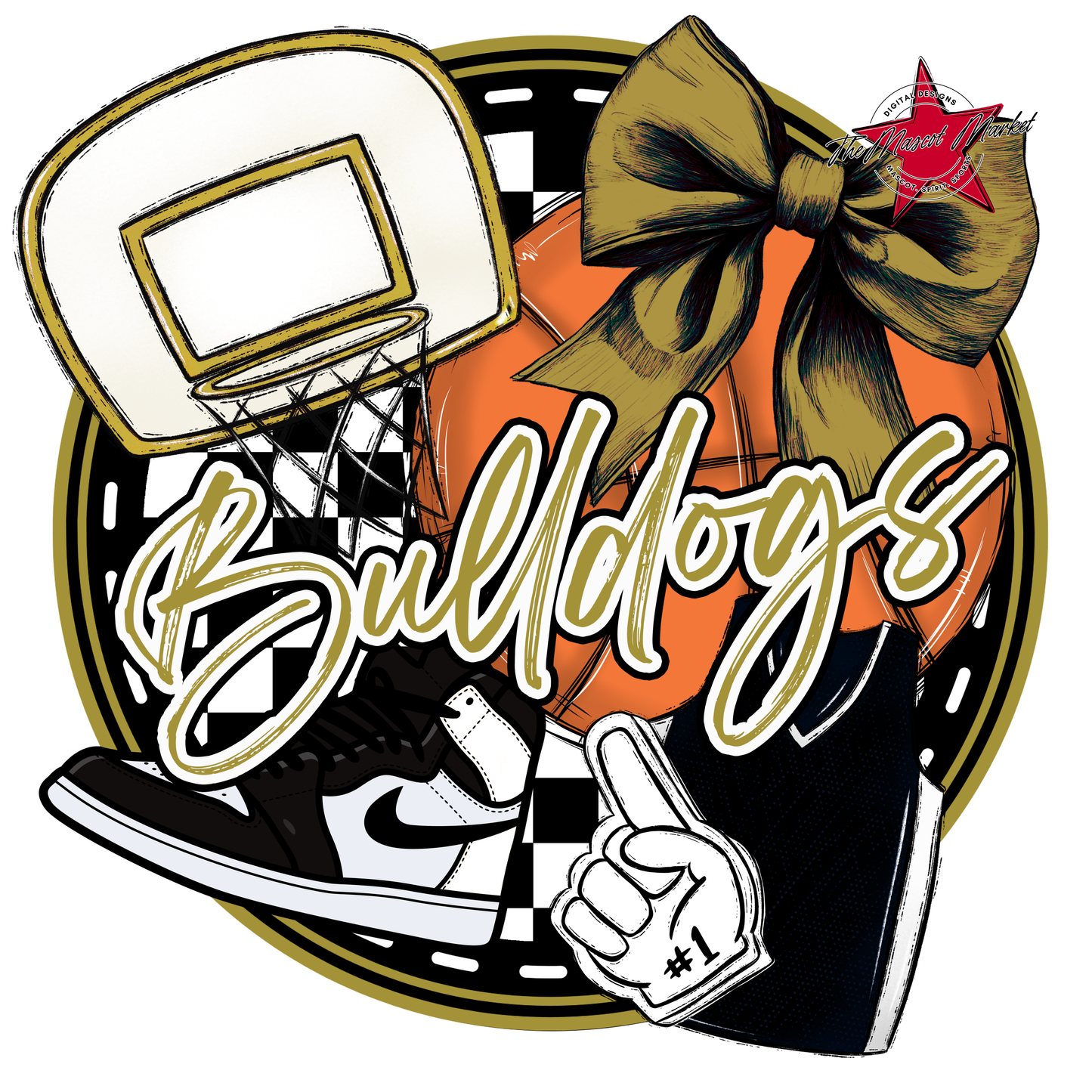 Bulldogs Circle Basketball Design-Gold